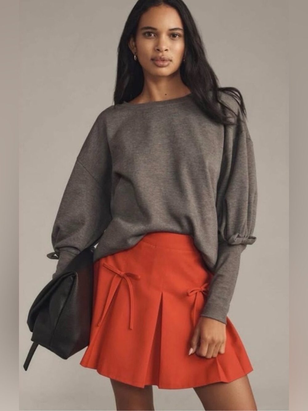 Anthropologie Maeve Gray Puff Bow Sleeve Sweatshirt top size Medium